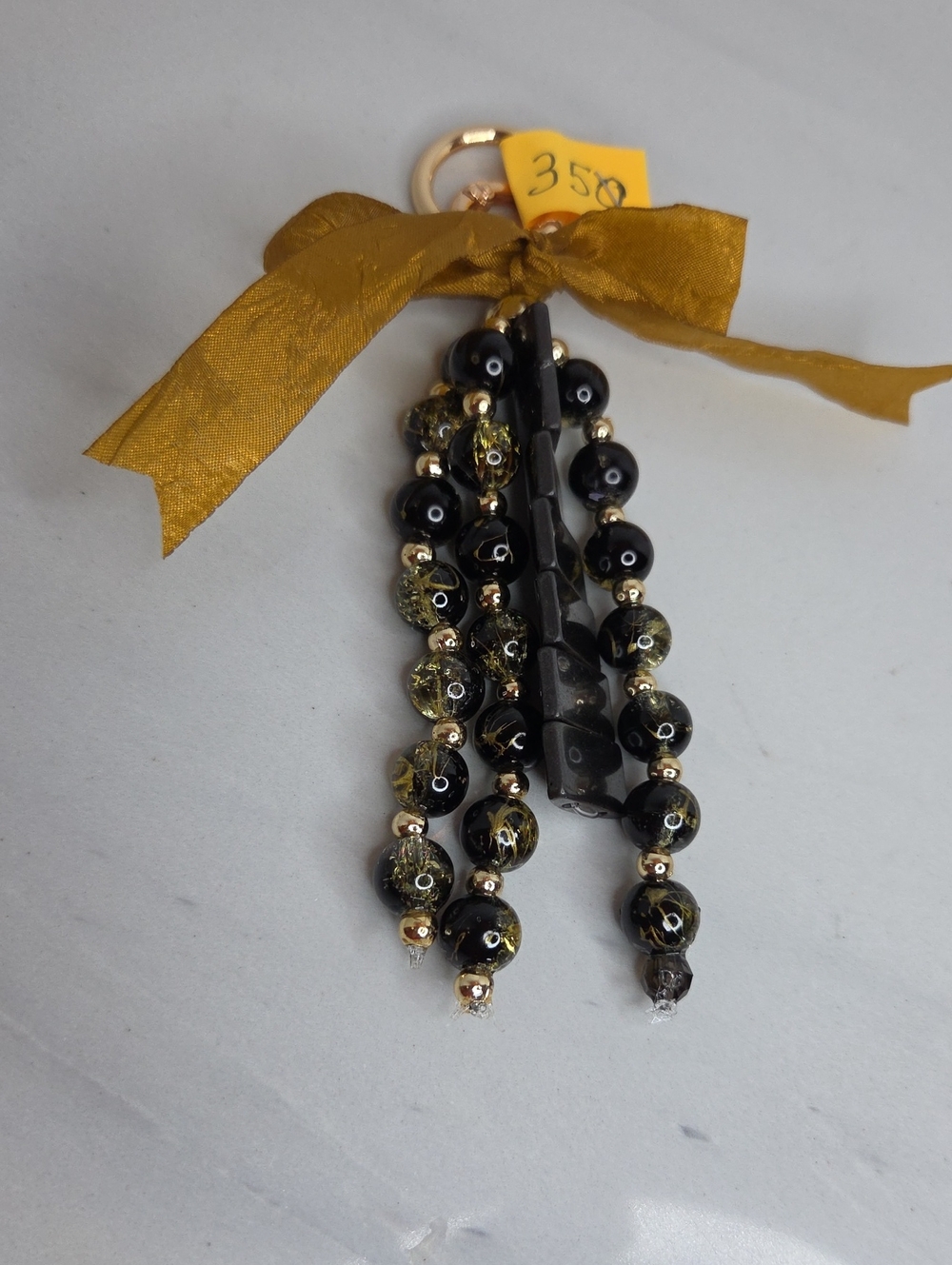 350 - Glass Elegant Black and Gold Beaded Bag Charm